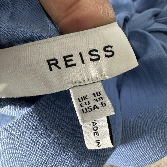 Reiss Dress Womens 6 Blue Jennah Cutout Puff Sleeve Midi Tie Back Linen - Picture 5 of 8